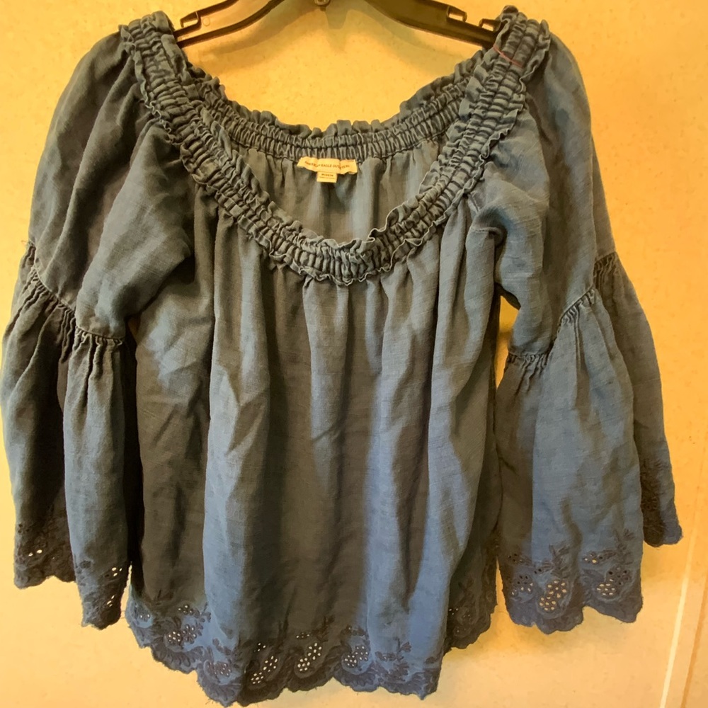 American Eagle off the shoulder denim bell sleeves